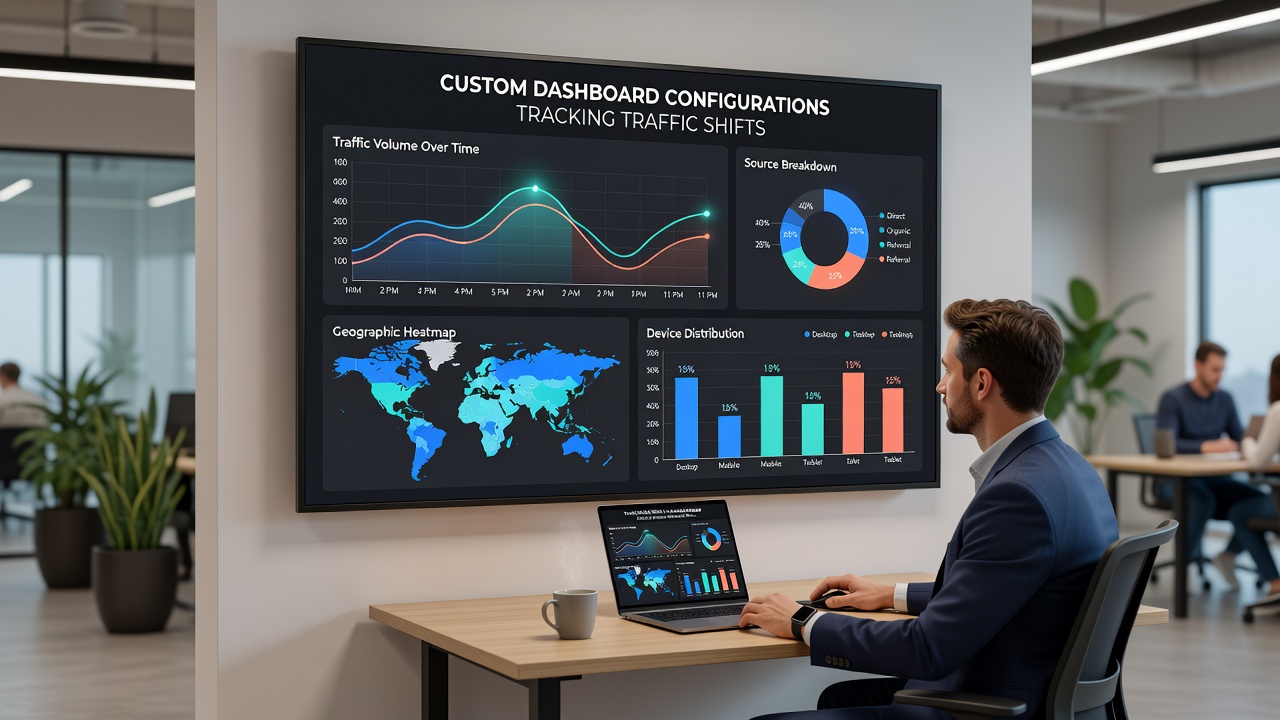 Detailed view of traffic shift tracking dashboard with segmented line graphs and alert indicators